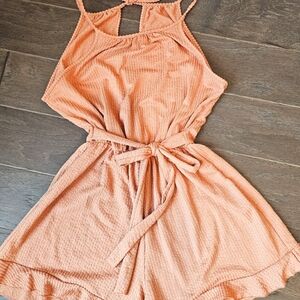 Peach Sleeveless Romper with Belt